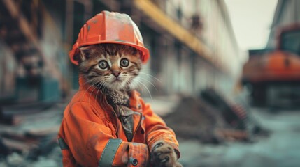 Industrial cat builder. Construction cat worker in industrial setting - 784596652