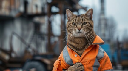 Industrial cat builder. Construction cat worker in industrial setting - 784596832