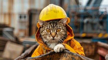 Industrial cat builder. Construction cat worker in industrial setting - 784596833
