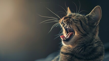 Cat yawns. Close-up feline yawns