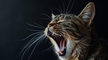 Cat yawns. Close-up feline yawns