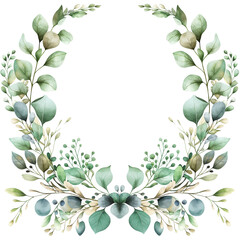 Fototapeta na wymiar floral branch and minimalist flowers in wreath borders and frame in watercolour style isolated on transparent background.