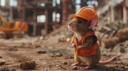 Industrial mouse builder. Construction mouse worker on industrial background - 784597488