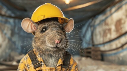 Industrial mouse builder. Construction mouse worker on industrial background - 784597624