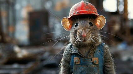 Industrial mouse builder. Construction mouse worker on industrial background - 784597676