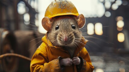 Industrial mouse builder. Construction mouse worker on industrial background - 784597836