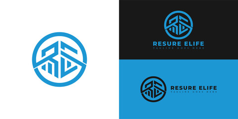 Abstract initial letter RE or ER logo in blue color isolated on multiple background colors. The logo is suitable for life insurance company logo icons to design inspiration templates. - obrazy, fototapety, plakaty