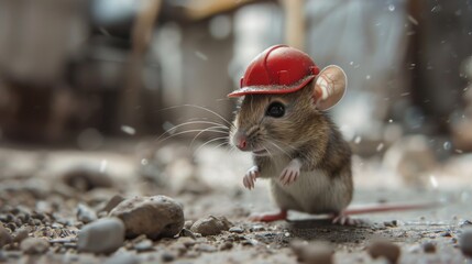 Industrial mouse builder. Construction mouse worker on industrial background - 784598044