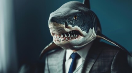 Business shark in office. Businessman shark. Corporate shark - 784598254