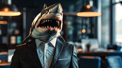 Business shark in office. Businessman shark. Corporate shark - 784598456