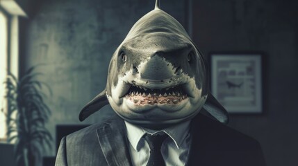 Business shark in office. Businessman shark. Corporate shark - 784598653