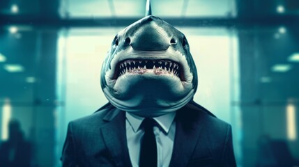 Business shark in office. Businessman shark. Corporate shark - 784598681