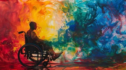 ELDERLY PERSON IN WHEELCHAIR with colorful background in high resolution