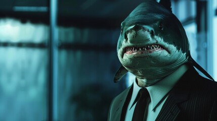 Business shark in office. Businessman shark. Corporate shark - 784599053