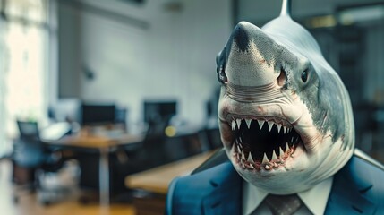 Business shark in office. Businessman shark. Corporate shark - 784599078