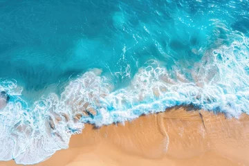 Rolgordijnen Beach And Waves. Beautiful Summer Vacation Holidays Aerial View Background © AIGen
