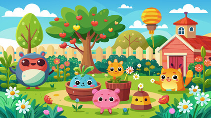 Naklejka premium illustration-of-cute-happy-garden