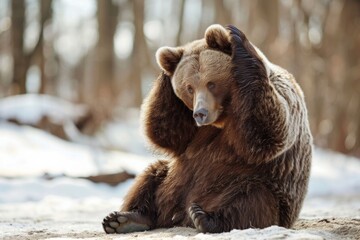 Obraz premium bear sitting with his paw on his head