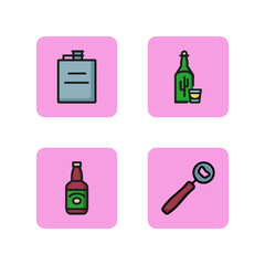 Obraz premium Alcohol drinks line icon set. Tequila and beer in bottle. Noisy party with friends concept. Can be used to topics like night life and night clubs