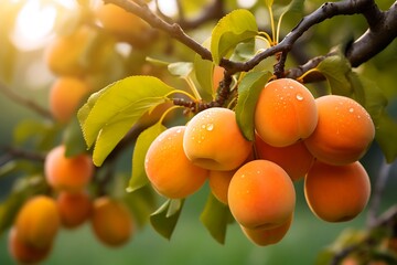 Apricot on a tree in the orchard. Fresh Apricot fruits