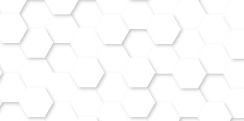 Abstract white background with hexagonal shapes. white paper texture and futuristic business .  Seamless background. Abstract honeycomb background. Surface polygon pattern with digital hexagon. - obrazy, fototapety, plakaty