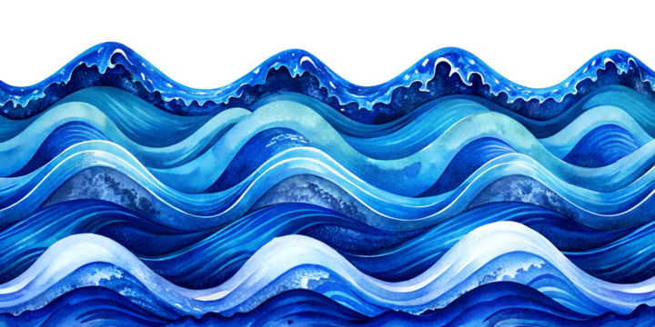 Abstract Blue Ocean Waves illustration, isolated on transparent background