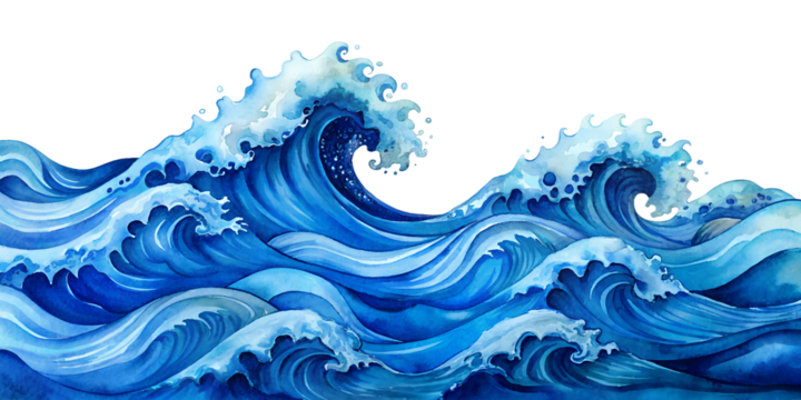 Abstract Blue Ocean Waves illustration, isolated on transparent background