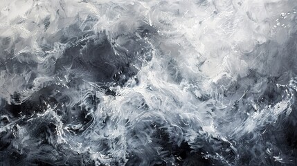 Oil paint, stormy sea, tumultuous grays and whites, overcast, macro, swirling tempest.  - obrazy, fototapety, plakaty