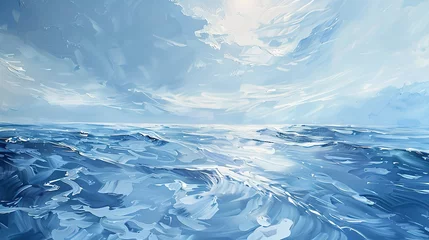 Foto op Canvas AbstractOil painting, arctic waters, icy blues and whites, dawn light, panoramic view, frozen ripples. © Thanthara