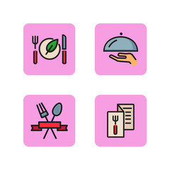 Restaurant line icon set. Menu, serving dishes and table setting. Haute cuisine concept. Can be used for topics like food-related establishments