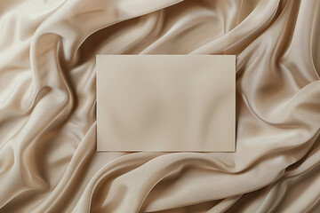 beautiful minimalist beige blank card on silk, invitation mockup, simple and elegant