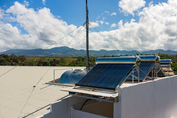 solar water heater on the roof of a house