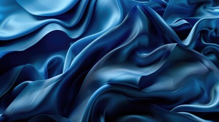 3D Blue. Layered Abstract Silk Drapery Background with Textured Macro Structure
