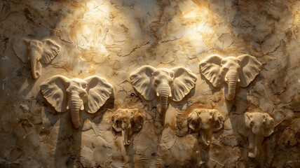 Elephant heads on wall.

