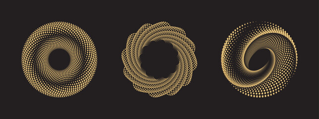 An enchanting swirling pattern featuring an artistic in metallic gold vector design against a black background for frames, circular logos, signage, symbols, web graphics, and prints.