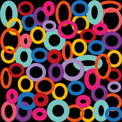 Fondo negro con círculos de colores.