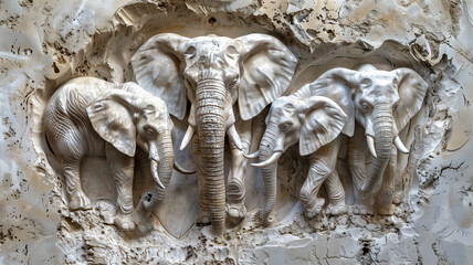 Bas-relief sculpture of elephant.

