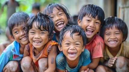 A group of children with different cultural backgrounds playing together, their unguarded interactions embodying hope and the pure acceptance of youth.