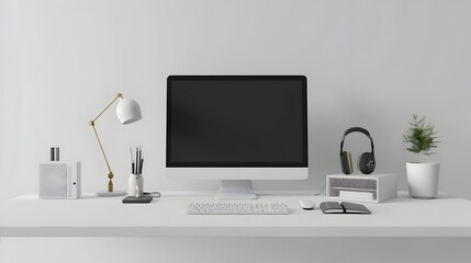 Minimalist and Professional Computer Workstation Setup with Transparent Background