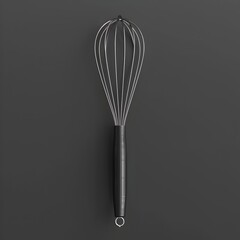 Monochrome 3D-rendered Whisk Against Dark Background Representing Culinary Tools and Kitchen Utensils