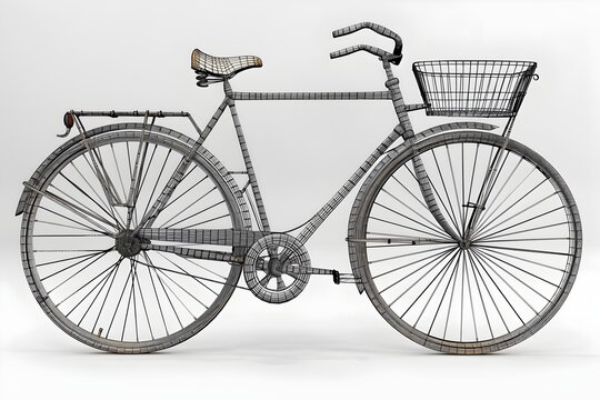 Vintage Bicycle Design Blueprint:Retro 3D Rendered Antique Bicycle Showcasing Engineering and Industrial Art