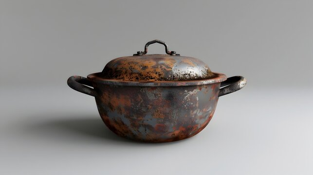 Weathered Cast Iron Dutch Oven with Lid in a Minimalist Setting