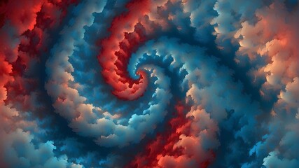 multicolored clouds wrapped into a spiral in a raster image. Blue-red biosphere, science fiction, star, spacecraft, future patterns, dense clouds. artwork produced in three dimensions