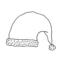 Christmas hat doodle Hand drawn winter accessories Single design element for card, print, design, decor