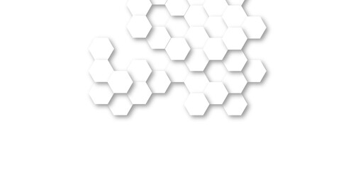 Abstract white background with hexagonal shapes. white paper texture and futuristic business .  Seamless background. Abstract honeycomb background. Surface polygon pattern with digital hexagon.