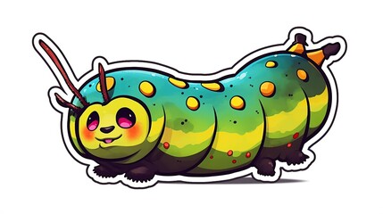 Caterpillar cartoon sticker in white background