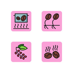 Coffee line icon set. Coffeepot, roasted coffee beans, seeds, tree twig. Hot drink concept. Can be used for topics like beverage, service, agriculture