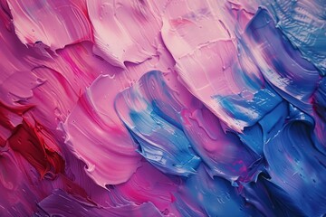 Abstract Art Background with Pink, Purple, Blue and Red Oil Paint Brush Strokes Texture Close Up