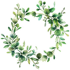 floral branch and minimalist flowers in wreath borders and frame in watercolour style isolated on transparent background.