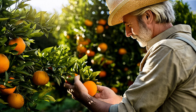 CITRICULTOR: PRODUTOR DE LARANJAS FAZENDO A COLHEITA EM UM CONCEITO DE AGRICULTURA FAMILIAR